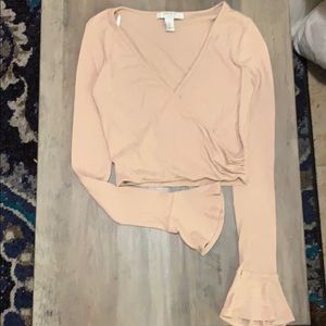 Fold Over Long Sleeved Crop Top Shirt